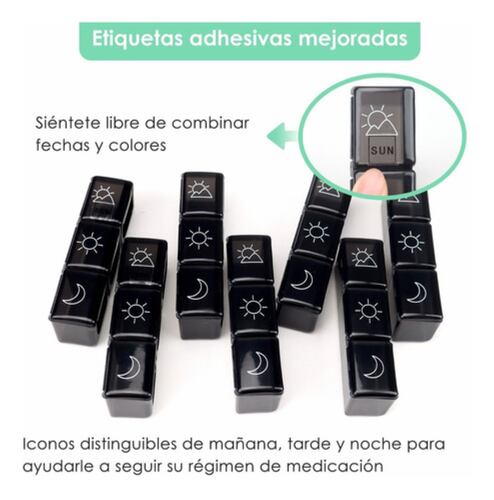 Pastillero Organizador Semanal De Píldoras 3 Tomas Portátil Negro