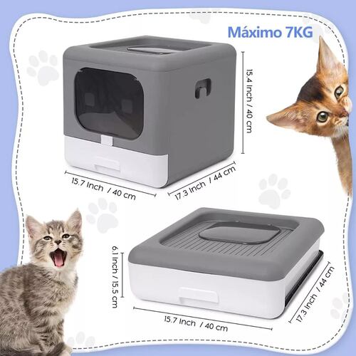 Caja De Arena Plegable Portátil For Gatos Con Puerta Y Tapa gRIS 