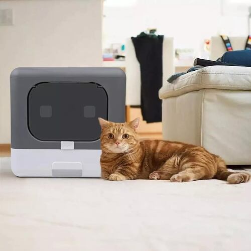 Caja De Arena Plegable Portátil For Gatos Con Puerta Y Tapa gRIS 