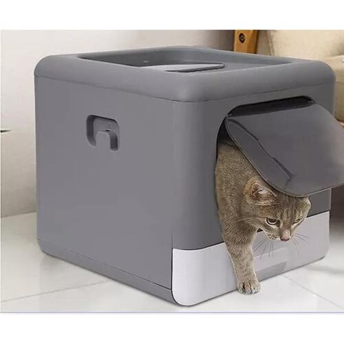 Caja De Arena Plegable Portátil For Gatos Con Puerta Y Tapa gRIS 