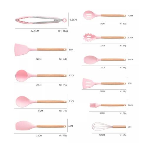Utensilios De Silicona Cocina Juego De Cuchillo 19 Set rosa