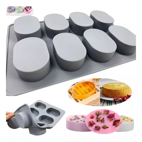 Molde Silicon 8 Cavidades Ovaladas , Jabon ,chocolate , Etc Gris 