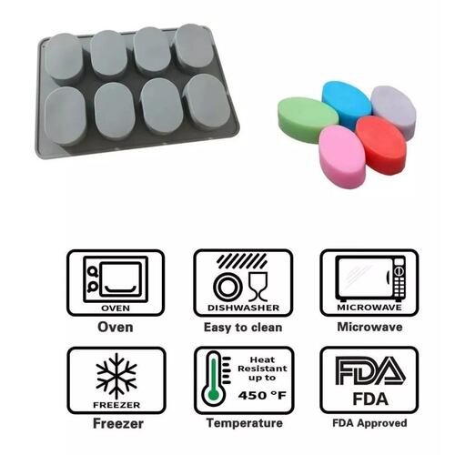 Molde Silicon 8 Cavidades Ovaladas , Jabon ,chocolate , Etc Gris 