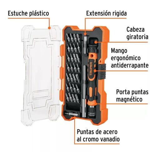 Juego De Desarmador De Joyero Con 30 Puntas 14162 Naranja/Negro