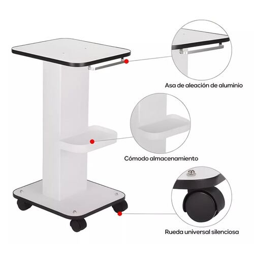 Mesa Carrito Auxiliar para Spa Estetica, Color Blanco 