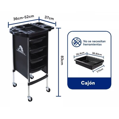 Carrito Auxiliar Estética Multiusos Organizador Tattoo Color Negro