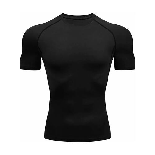Playera Licra Deportiva Compresión Correr Manga Corta Gym Negro XL