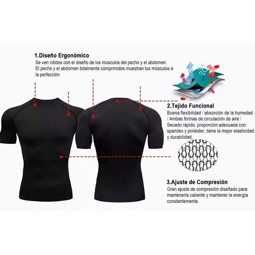 Playera Licra Deportiva Compresión Correr Manga Corta Gym Negro XL