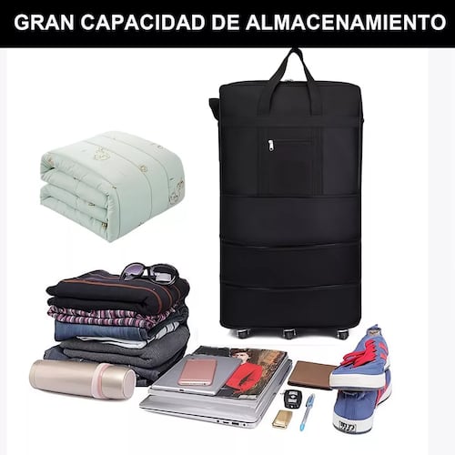 Mochila Deportiva Maleta De Viaje Con Ruedas Plegables 56l Negro