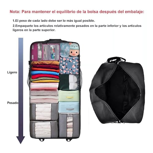 Mochila Deportiva Maleta De Viaje Con Ruedas Plegables 56l Negro