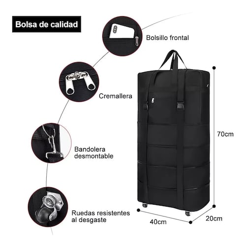 Mochila Deportiva Maleta De Viaje Con Ruedas Plegables 56l Negro