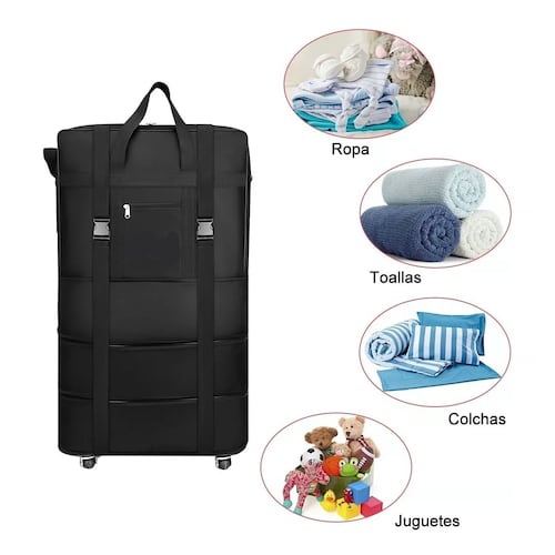 Mochila Deportiva Maleta De Viaje Con Ruedas Plegables 56l Negro