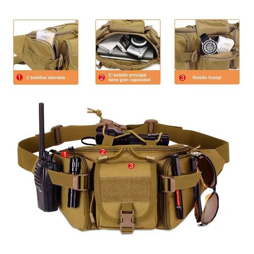 Cangurera Tactica Militar Impermeable Riñonera Deportiva Caqui