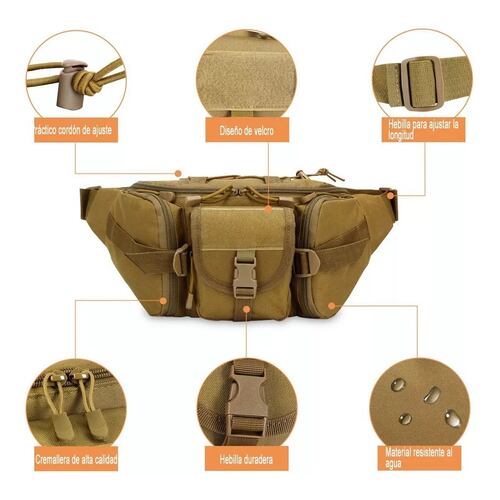 Cangurera Tactica Militar Impermeable Riñonera Deportiva Caqui