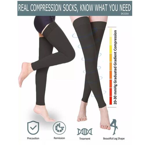 Kit 2 Pares De Medias Médicas De Compresión Para Muslos, 20-30 XL