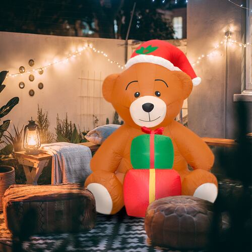 Inflable Navideño Oso De Peluche Gorro De Navidad 1.50mts