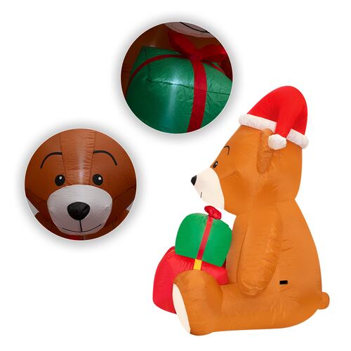 Inflable Navideño Oso De Peluche Gorro De Navidad 1.50mts