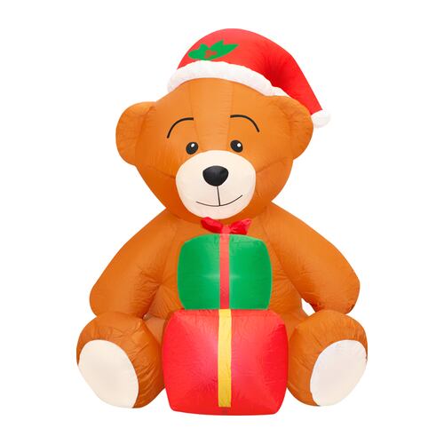 Inflable Navideño Oso De Peluche Gorro De Navidad 1.50mts