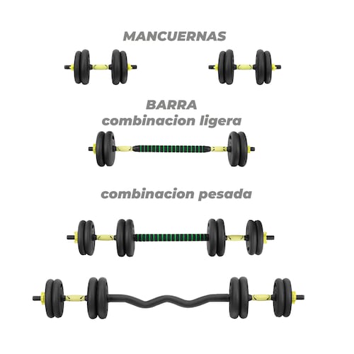 ALTERA JS-15 Juego De Mancuernas Ajustables Pesas 15 kg Verde FO.