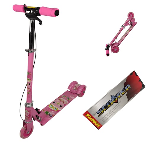 Patin del Diablo Scooter Tres Llantas con Luz y Freno de Mano  - Rosa.