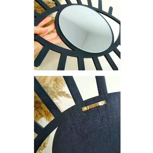 Espejo Ojo Turco Decorativo Madera Y Acrílico, Color Negro Mate