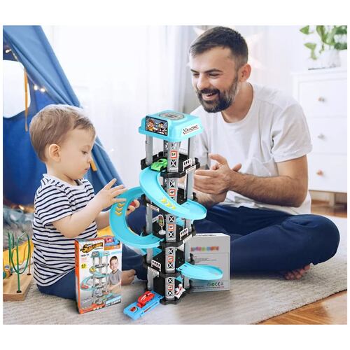 Pista De Coches De Carreras Con 4 Vehículos Y 6 Botones Interactivos – Circuito De Aventura Para Niños De 3 A 8 Años, Regalo Educativo Sin Pilas