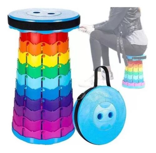 Banco Retráctil Taburete Plegable Portátil Telescópic Correa Sky Blue Rainbow MULTICOLOR