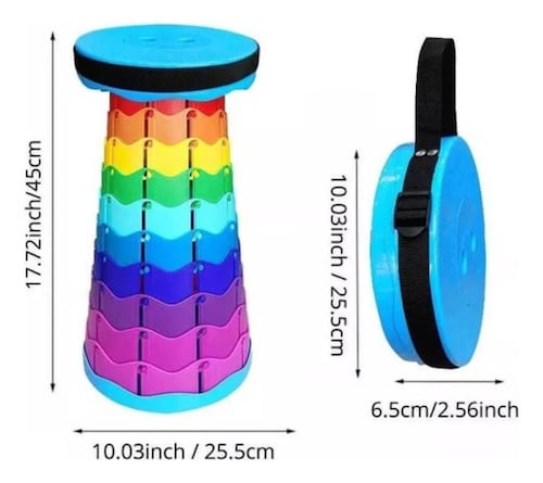 Banco Retráctil Taburete Plegable Portátil Telescópic Correa Sky Blue Rainbow MULTICOLOR