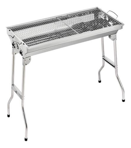 Parrilla Asador De Carbon Portátil Plegable Acero Inoxidable Color Plata 