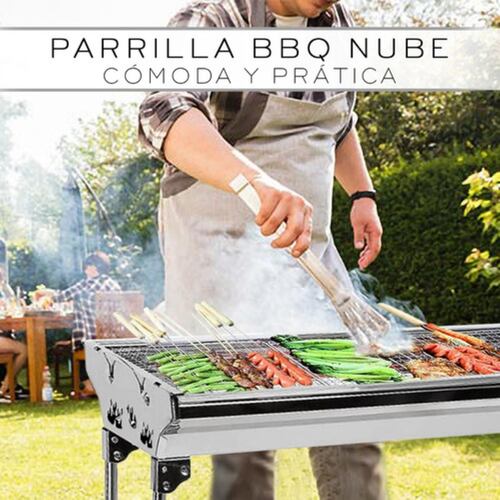 Parrilla Asador De Carbon Portátil Plegable Acero Inoxidable Color Plata 