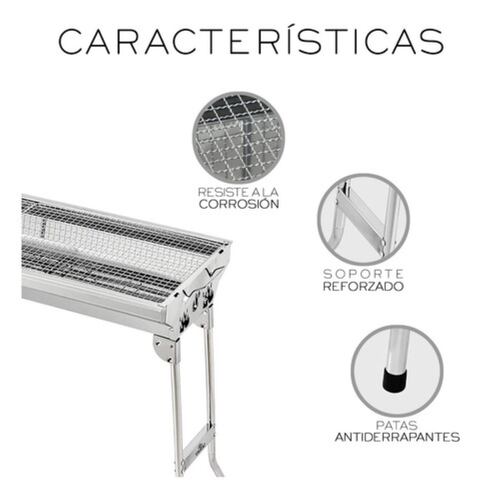 Parrilla Asador De Carbon Portátil Plegable Acero Inoxidable Color Plata 