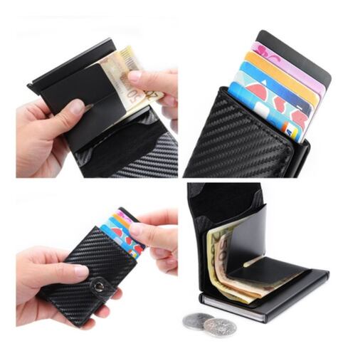 Cartera Tarjetero De Hombre Con Protección Rfid, Color Negro