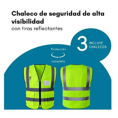 Set Chaleco Seguridad Reflejante Alta Visibilidad 3 Piezas Talla S