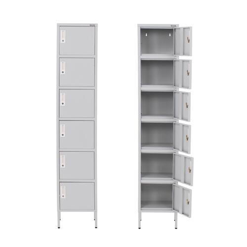 Locker Metálico Vertical 180 cm, Puerta con Cerradura, Almacenamiento, Casillero para Oficina Escuela Gimnasio Casa (Gris, 6 Puertas).