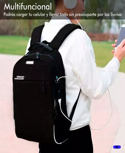 Mochila Antirrobo Puerto Usb Y Audífonos Impermeable