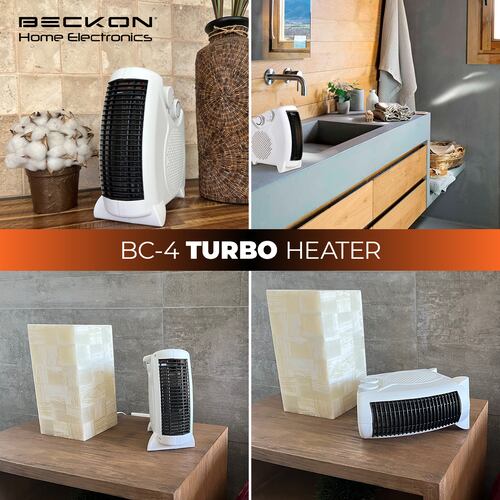 Calefactor Calentador eléctrico compacto 26cm de resistencia para recámara baño estudio hogar TURBO HEATER con termostato 750W / 1500W Beckon.