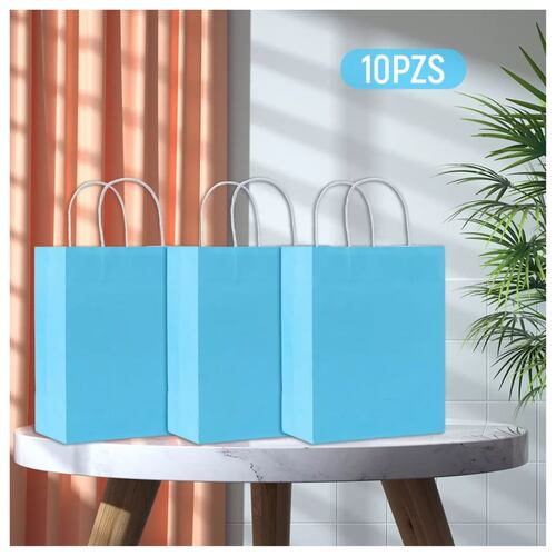Bolsas Regalo Papel Kraft Bolsas De Dulces Ecológicas 10 Pcs AZUL