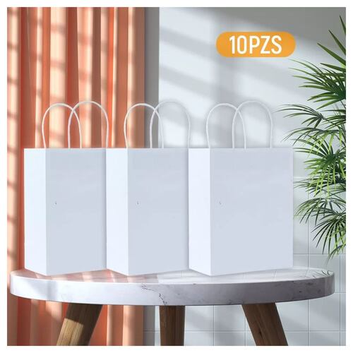 Bolsas de Regalo Papel Kraft Bolsas De Dulces Ecológicas 10 Pcs Blanco
