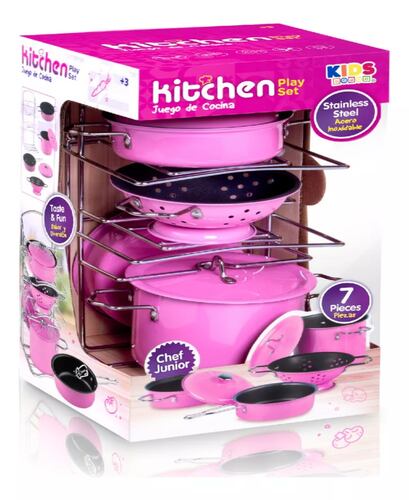 Set De Ollas Para Cocina De Juguete Color Rosa Para Niñas.