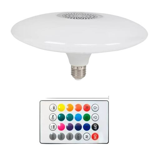 Foco Led Bocina Bluetooth Rgb Multicolor + Control Remoto Blanco