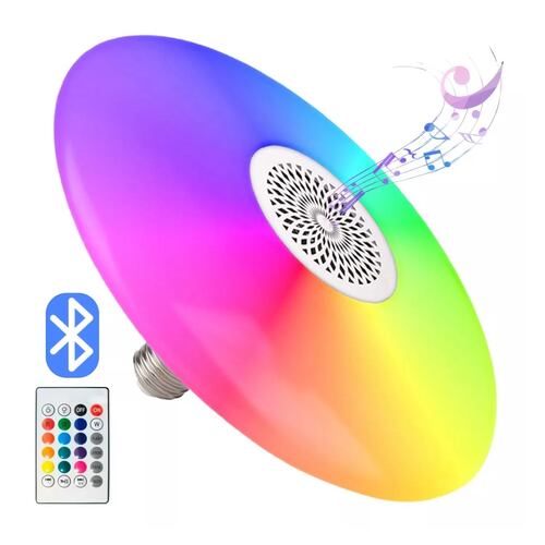 Foco Led Bocina Bluetooth Rgb Multicolor + Control Remoto Blanco