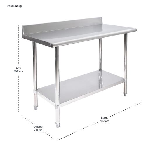 Mesa Isla Trabajo Acero Inoxidable Pasteur 110x60x105
