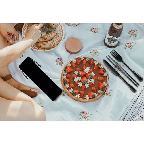 Set Cubiertos Portátiles Acero Inoxidable 7pz Con Bolsa NEGRO