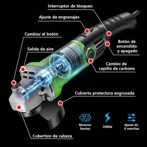 Esmeriladora Angular 2000w 110v Amoladora Angular Para Corte Verde