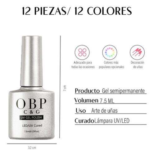Gama De 12 Colores Gel Esmalte Semi Permanente Obp