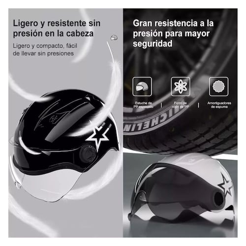 Set Casco Abierto Abatible Motociclista Uso Rudo Gafas Humo Negro/Proteccionsolar