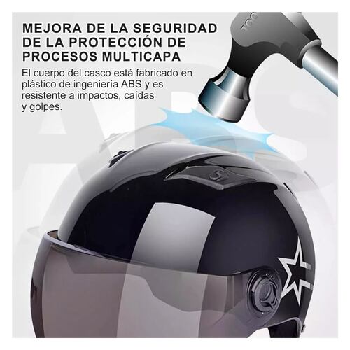 Set Casco Abierto Abatible Motociclista Uso Rudo Gafas Humo Negro/Proteccionsolar