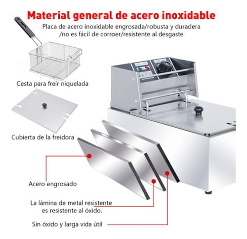 Freidora De Aceite Eléctrica Con Acero Inoxidable 6 Litros pLATA 