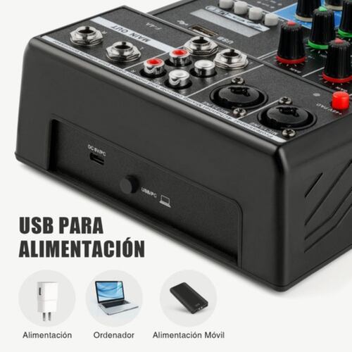 Mezclador De Audio Bluetooth 4 Canales De Consola Tarjeta NEGRO