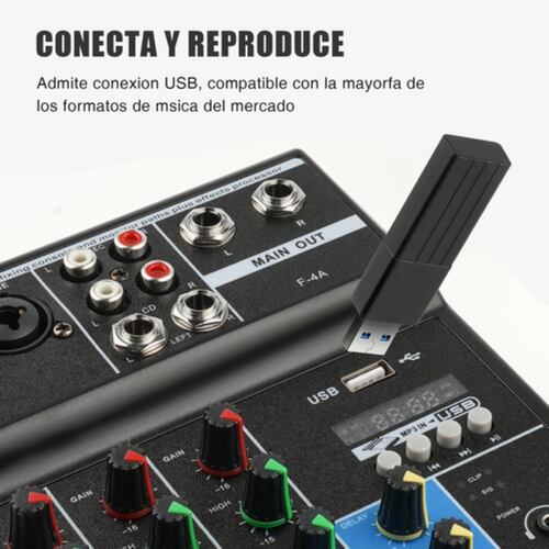 Mezclador De Audio Bluetooth 4 Canales De Consola Tarjeta NEGRO